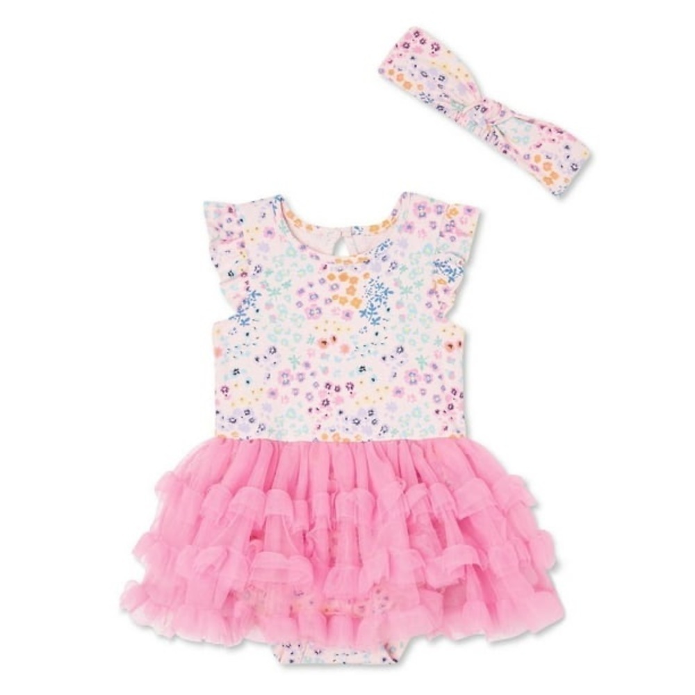 George Baby Girls Cupcake Floral Tulle Tutu Dress with Matching Headband